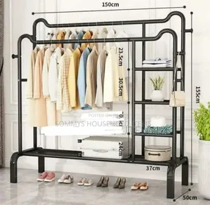 Double Pole Cloth Rack With Shelves