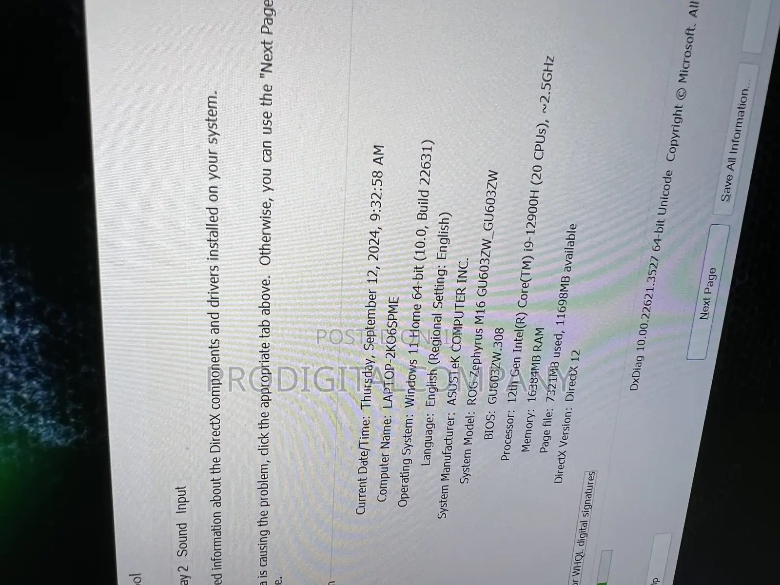 Laptop Asus ROG Zephyrus M16 GU603HR 16GB Intel Core i9 SSD 1T