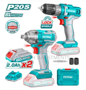 Total 2pcs Li-ion Cordless Drill + Impact Wrench Combo Set