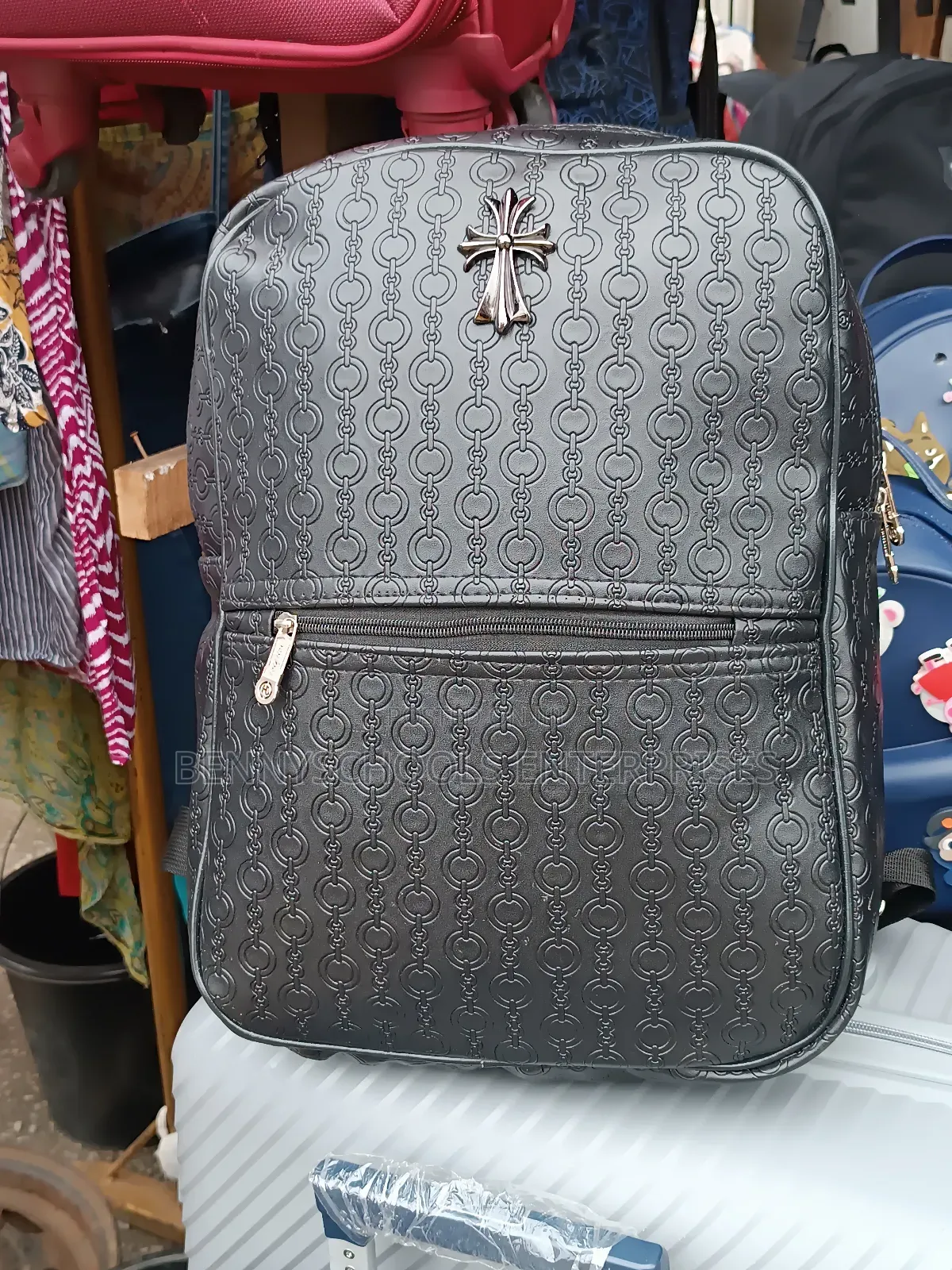 Black Leather Designer Backpack