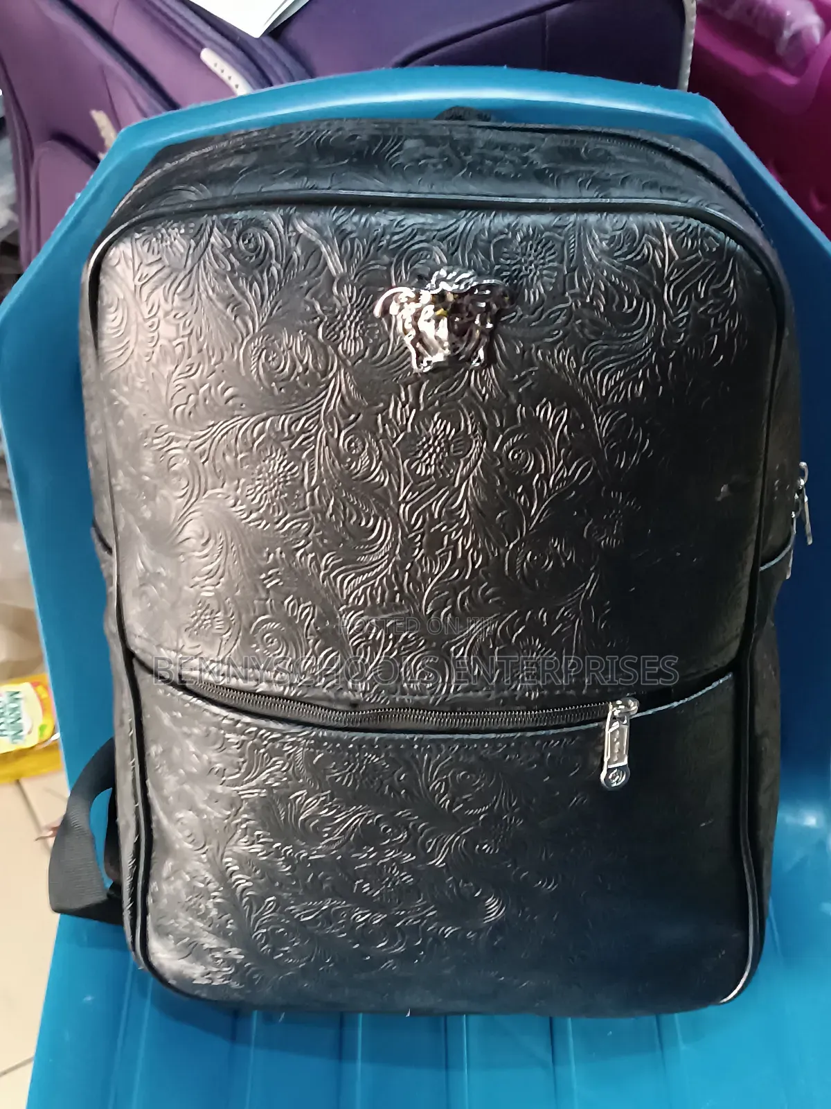 Black Leather Designer Backpack