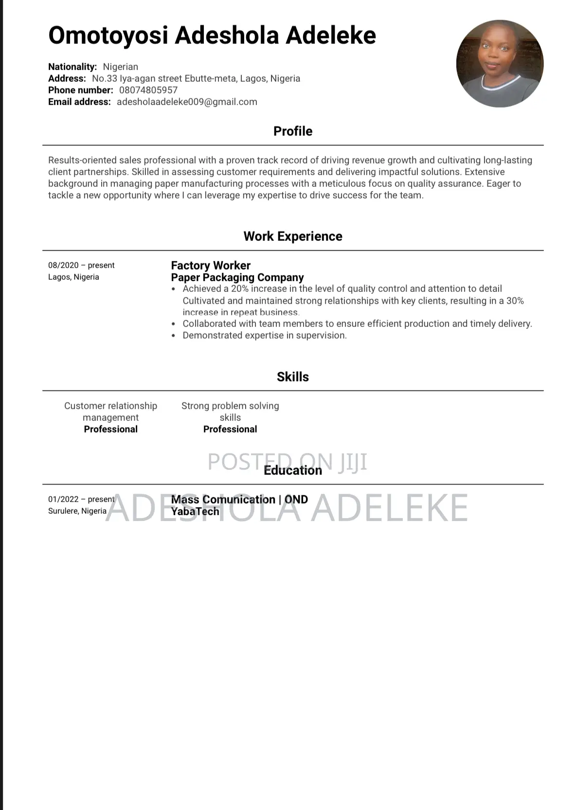 Customer Service Representative