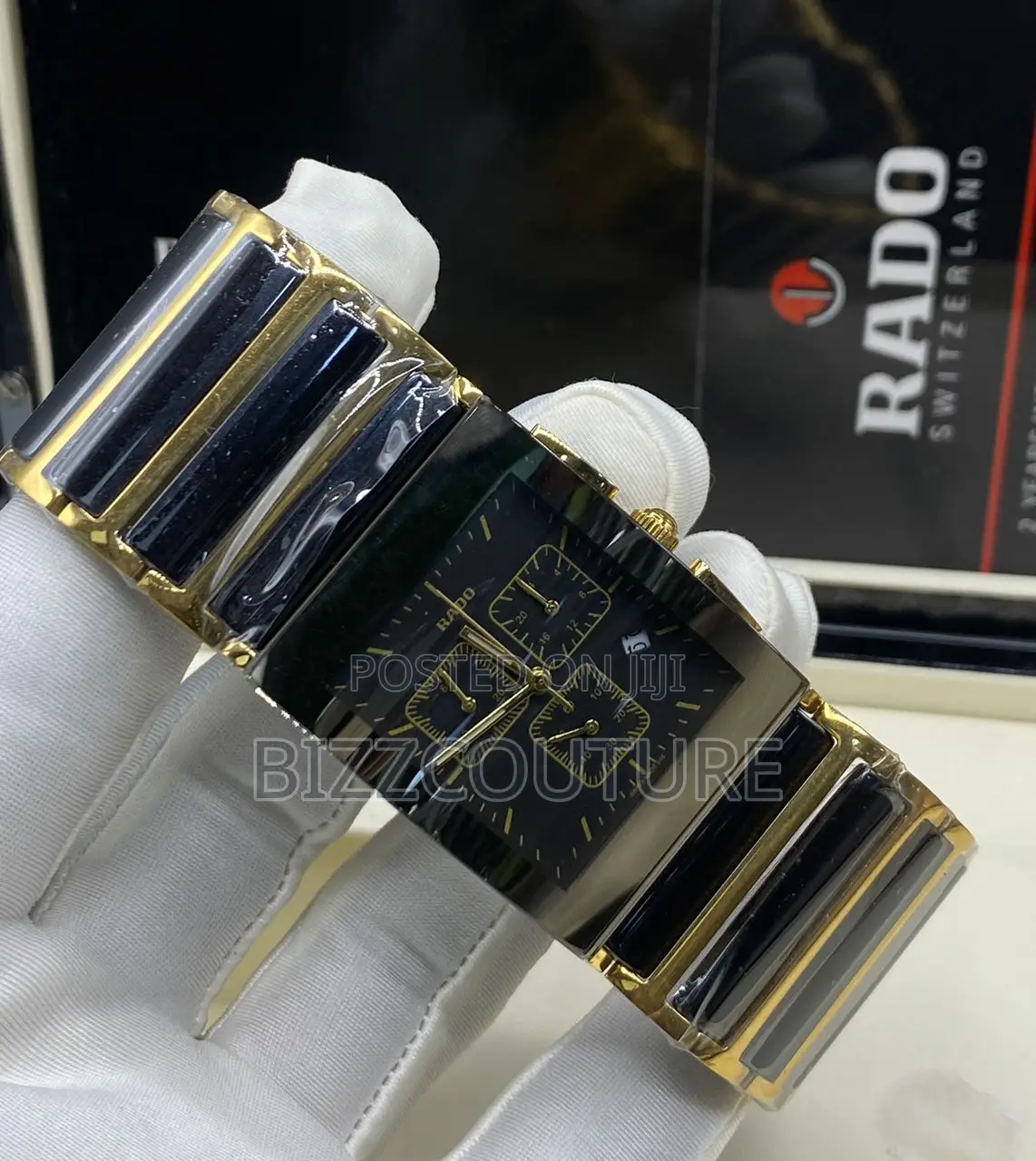 Original Rado Ceramic Chronograph Black and Gold Chain Watch