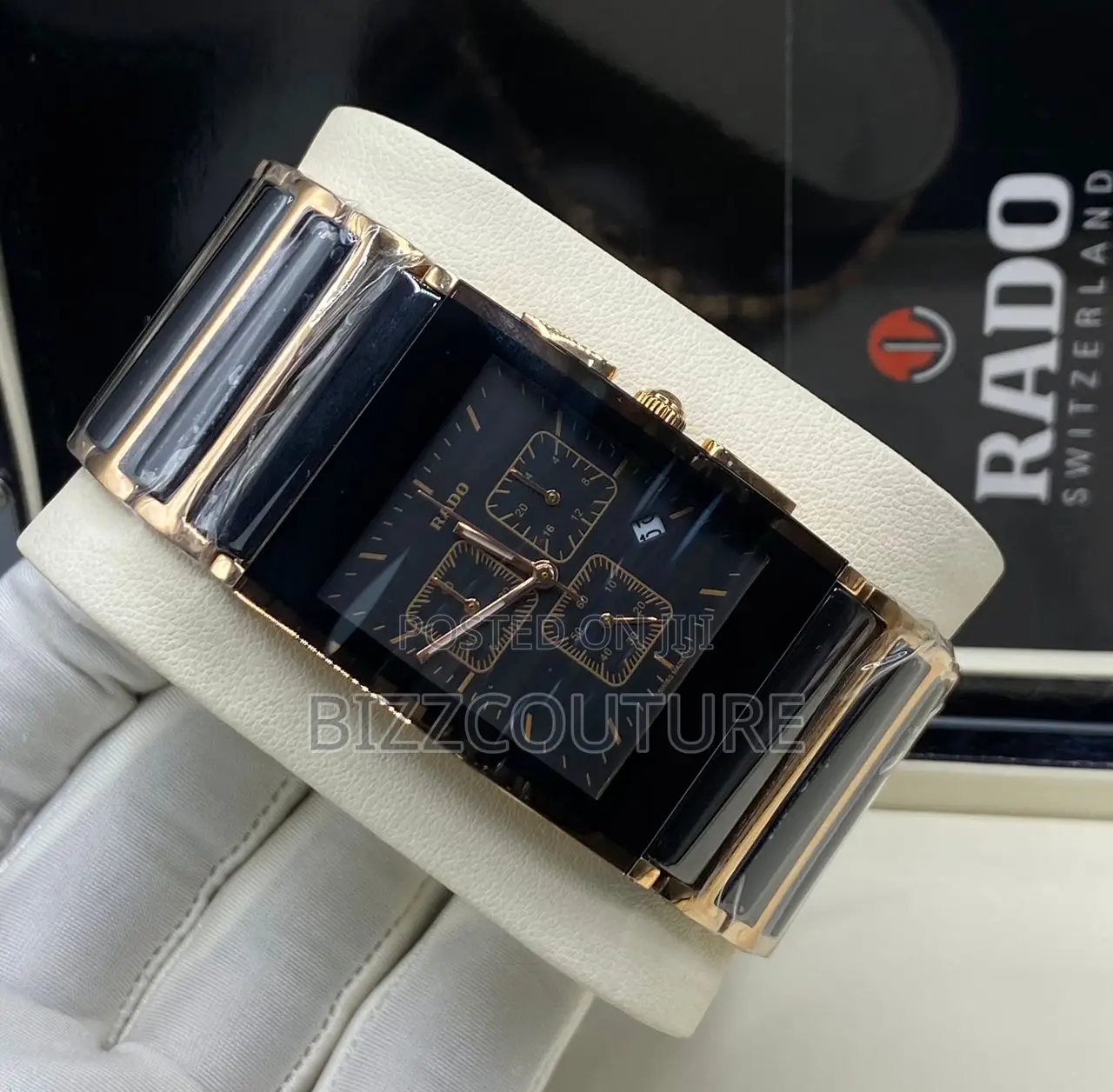 Original Rado Ceramic Chronograph Black and Gold Chain Watch