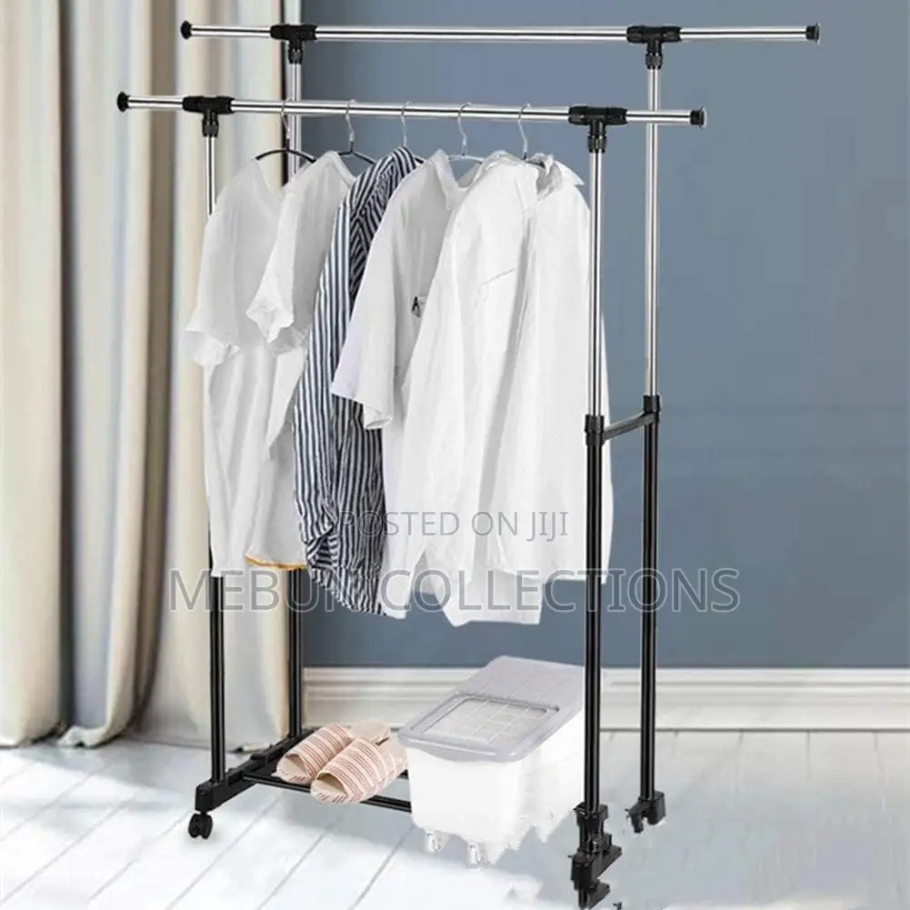 Double-Pole Telescopic Clothes Rack