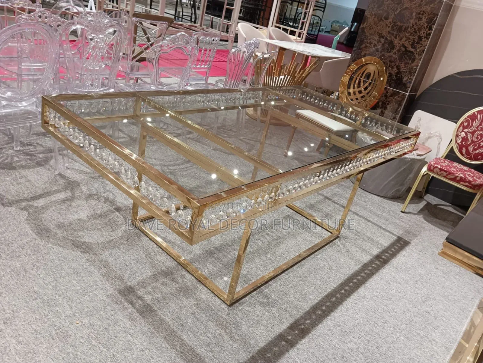 Classic Gold Glass Top Dinning Table.