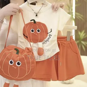 Girl's High Quality Orange Top/Skirt Top/Shorts With Bag Set