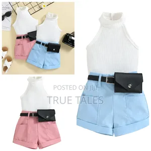 Girl's Halter Neck Top Shorts Set With Waist Bag