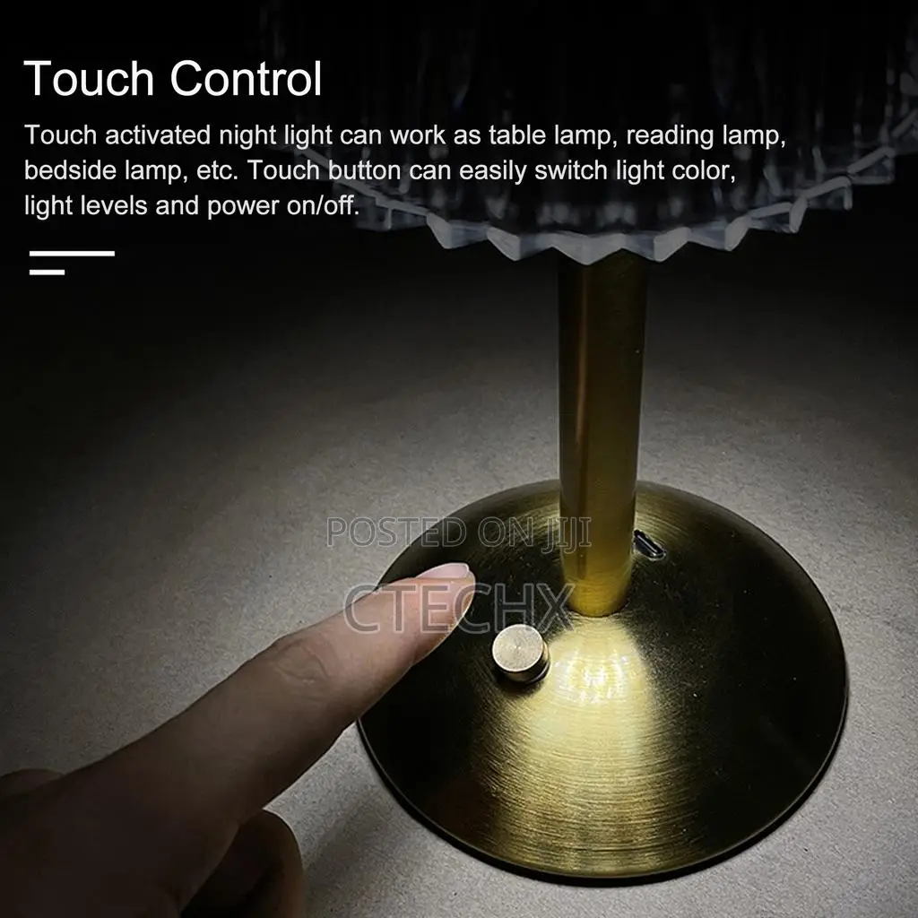 Gold Cordless Table Mushroom Lamp Usb Rechargeable Dimmable
