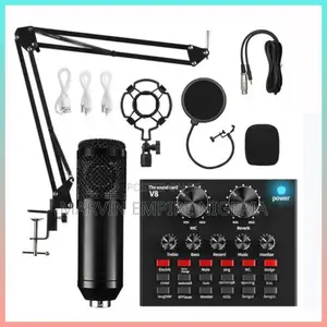 Podcast Microphone With V8 Sound Card Bm800 Kit, Condenser Stand