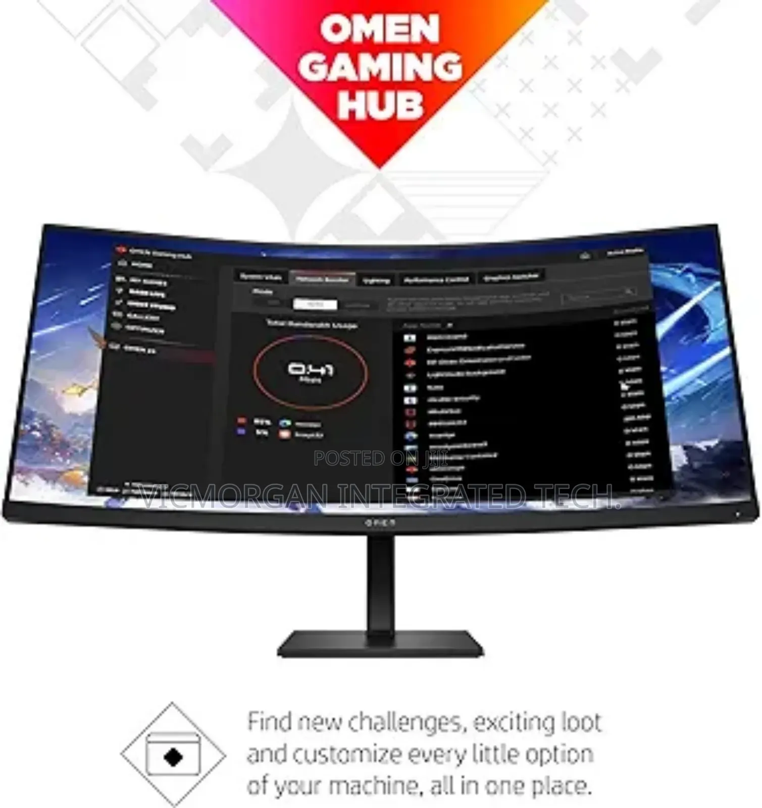 HP Omen 34c QHD 165hz Curved Gaming Monitor,