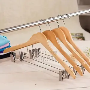 10pcs Solid Wood Clothes Hanger With Metal Clip