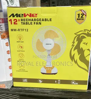 White 12 Inches MEWE Rechargeable Fan With Strong Wind Power