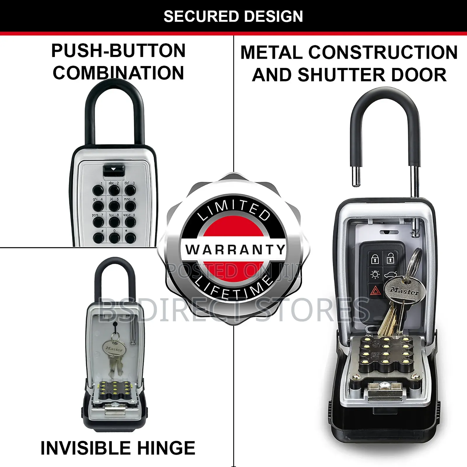Master Lock Push Button Wall- Mounted Combination Key Safe