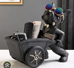 2023 Resin Bulldog Cart Tray Sculpture With Eyeglass