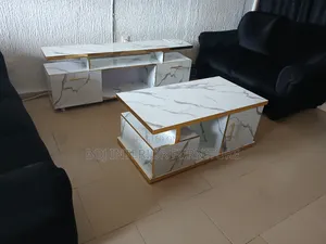 Center Table and Tv Stand White and Gold Finish