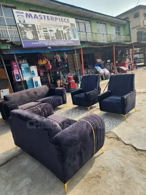 Black Padded Sofa Upholstery Fabric Chair