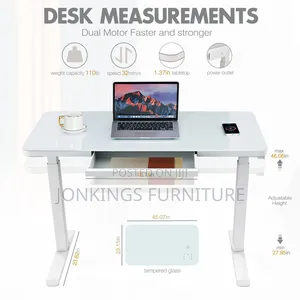 Electric Height Adjustable Table With Tempered Glass Top