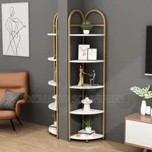 5 Tier Stainless Steel Gold Coner Rack for Home and Offices