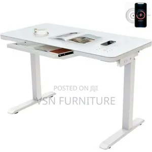 Electric Adjustable Desk With Drawers and Charging Plug