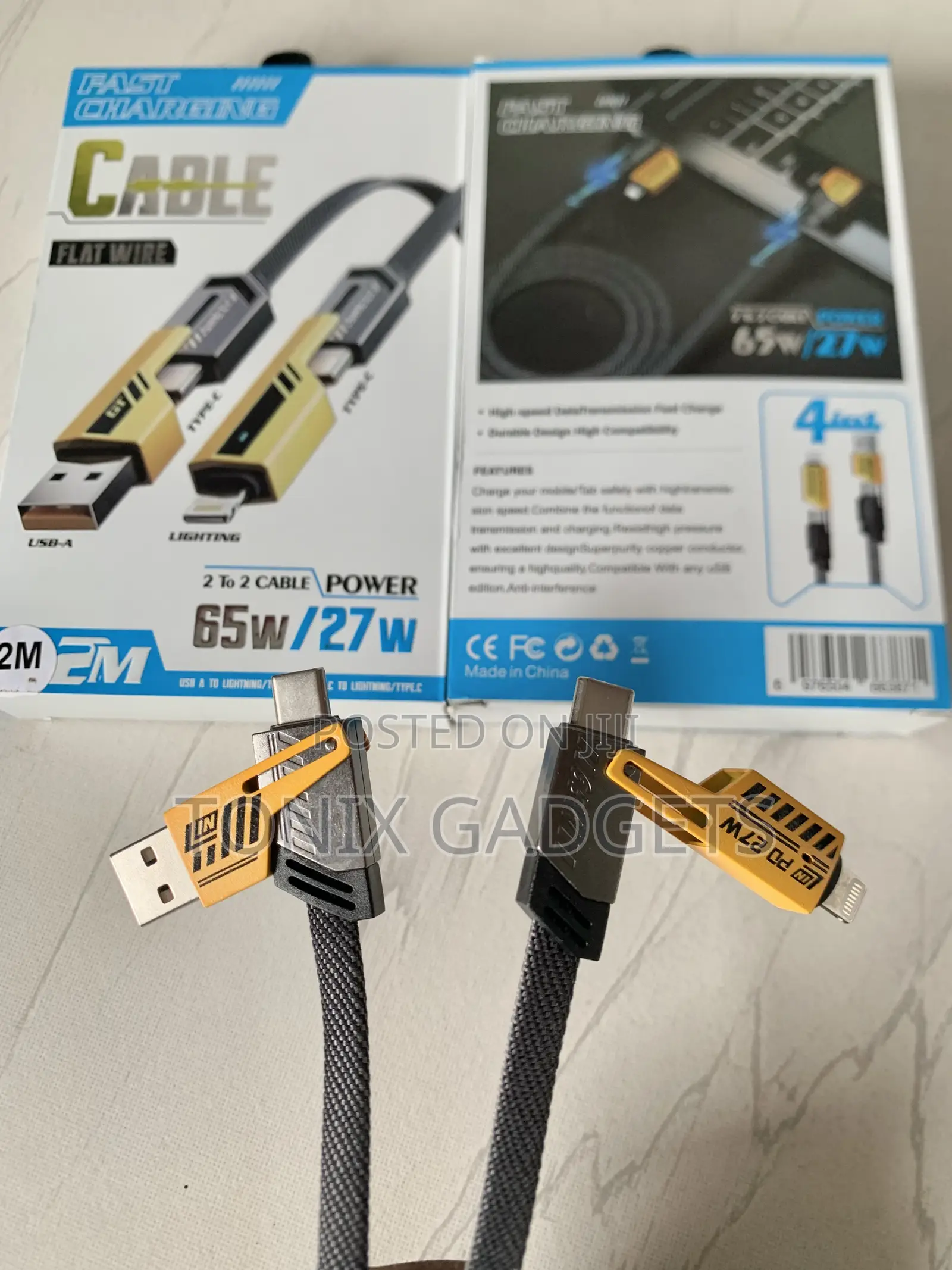 Flat Wire 2 To 2 Fast Charging Data Cable - 65W