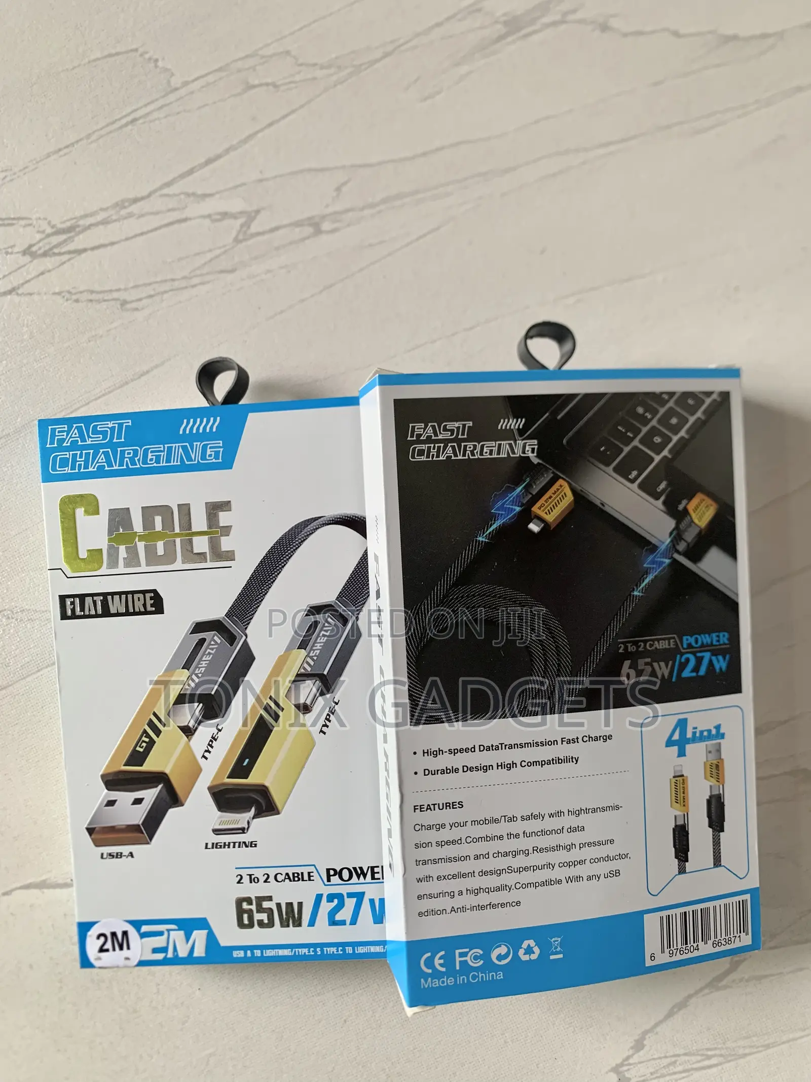 Flat Wire 2 To 2 Fast Charging Data Cable - 65W