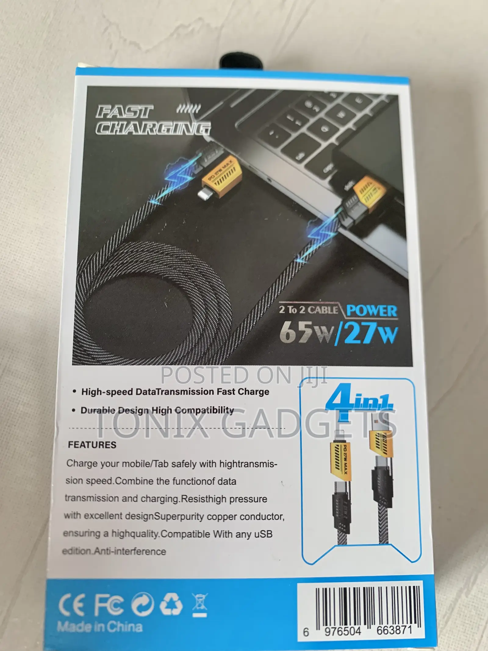 4 in 1 Convertible Data Cable-65w Multiple Charging Cable~1M