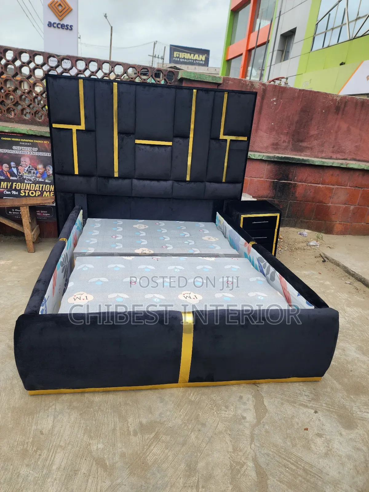 Black 5ft 4.5by6 Bed Frame With a Bed Side