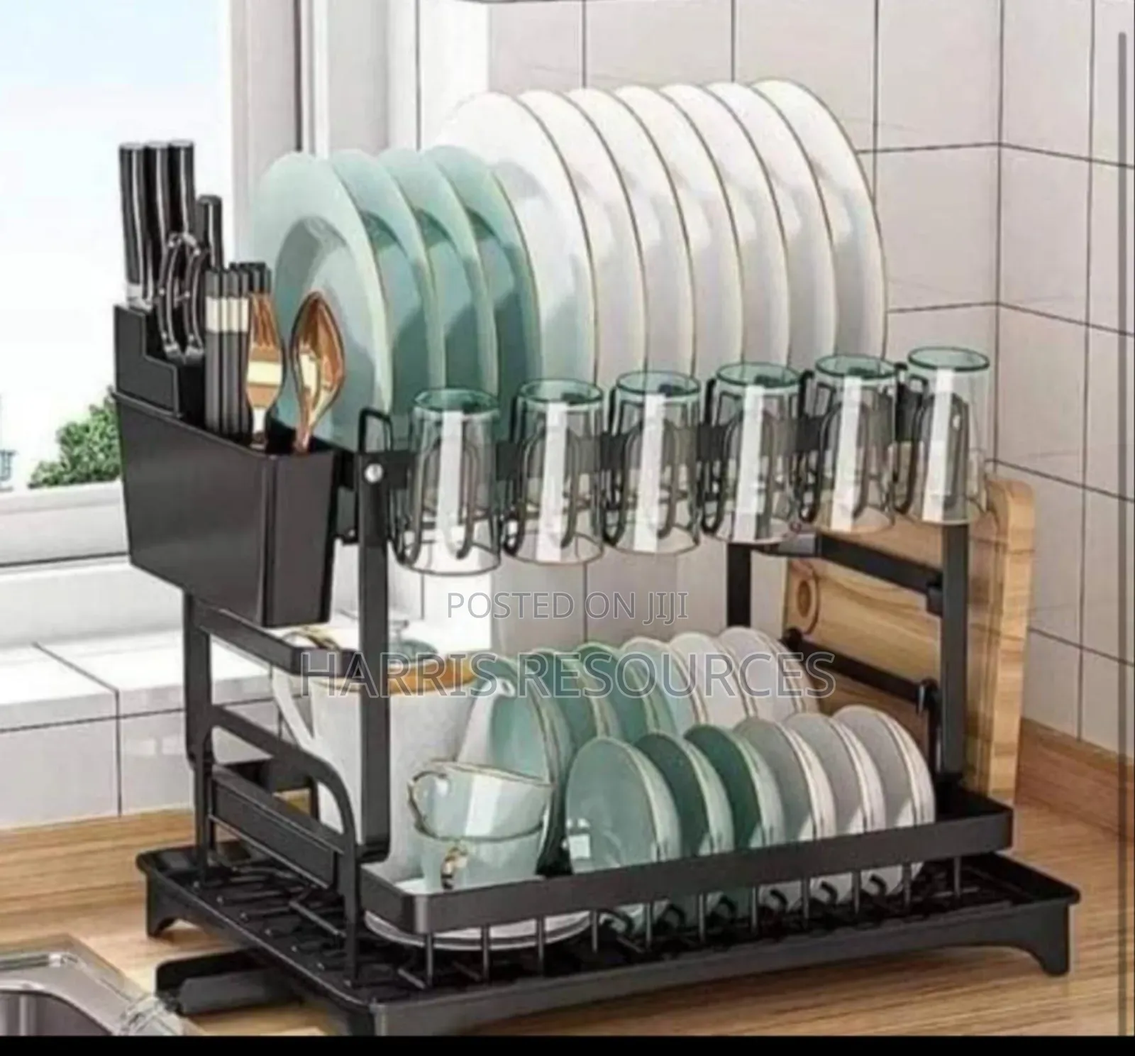 Iron Double Plates Rack Organiser With Spoons Holder