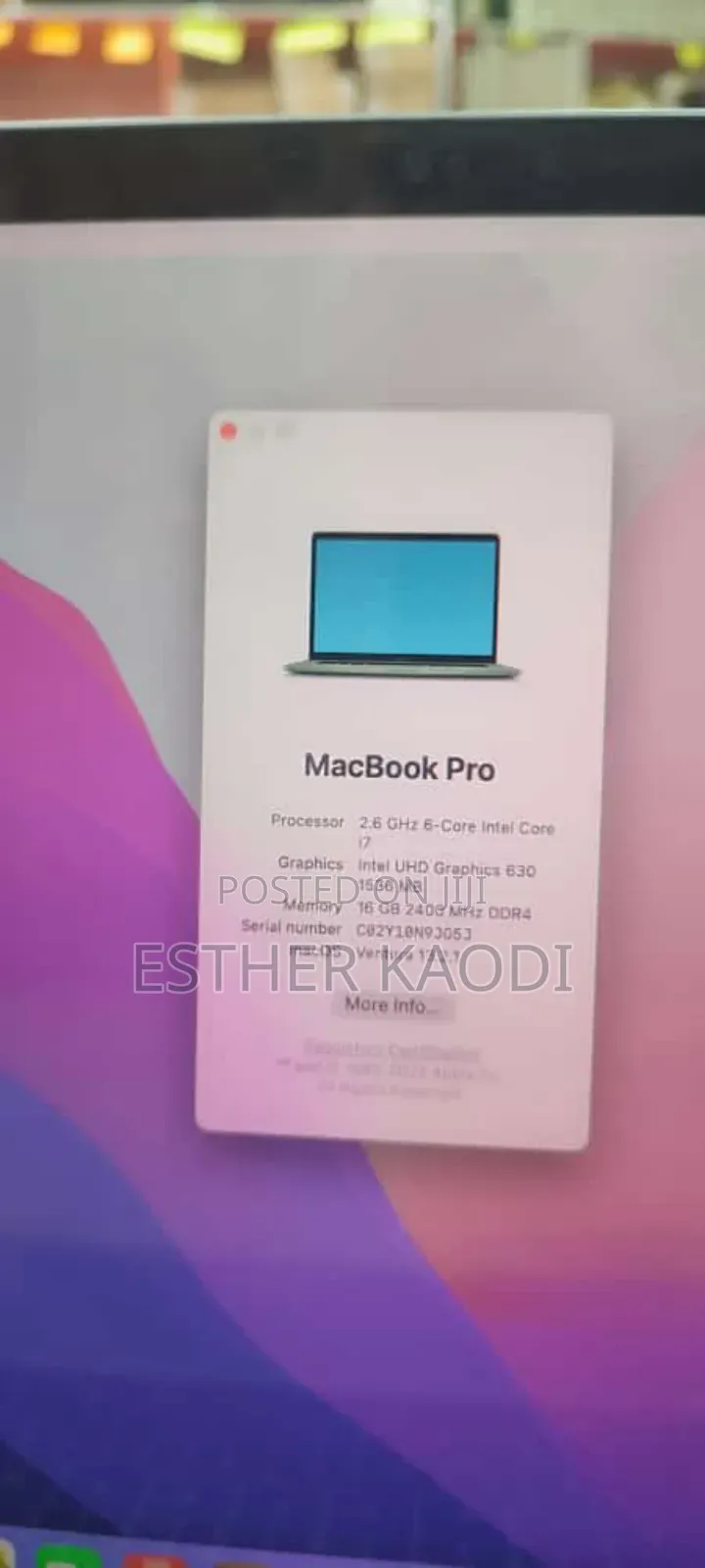 Laptop Apple MacBook 2018 16GB Intel Core I7 SSD 512GB