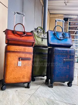 Genuine Leather Luxury Berluti Travel Trolley/Laptop Bag Set