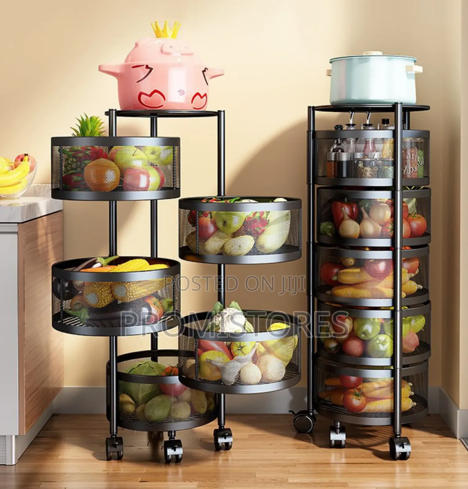 5layers Rotating Kitchen Shelf, Kitchen Rolling Storage Rack