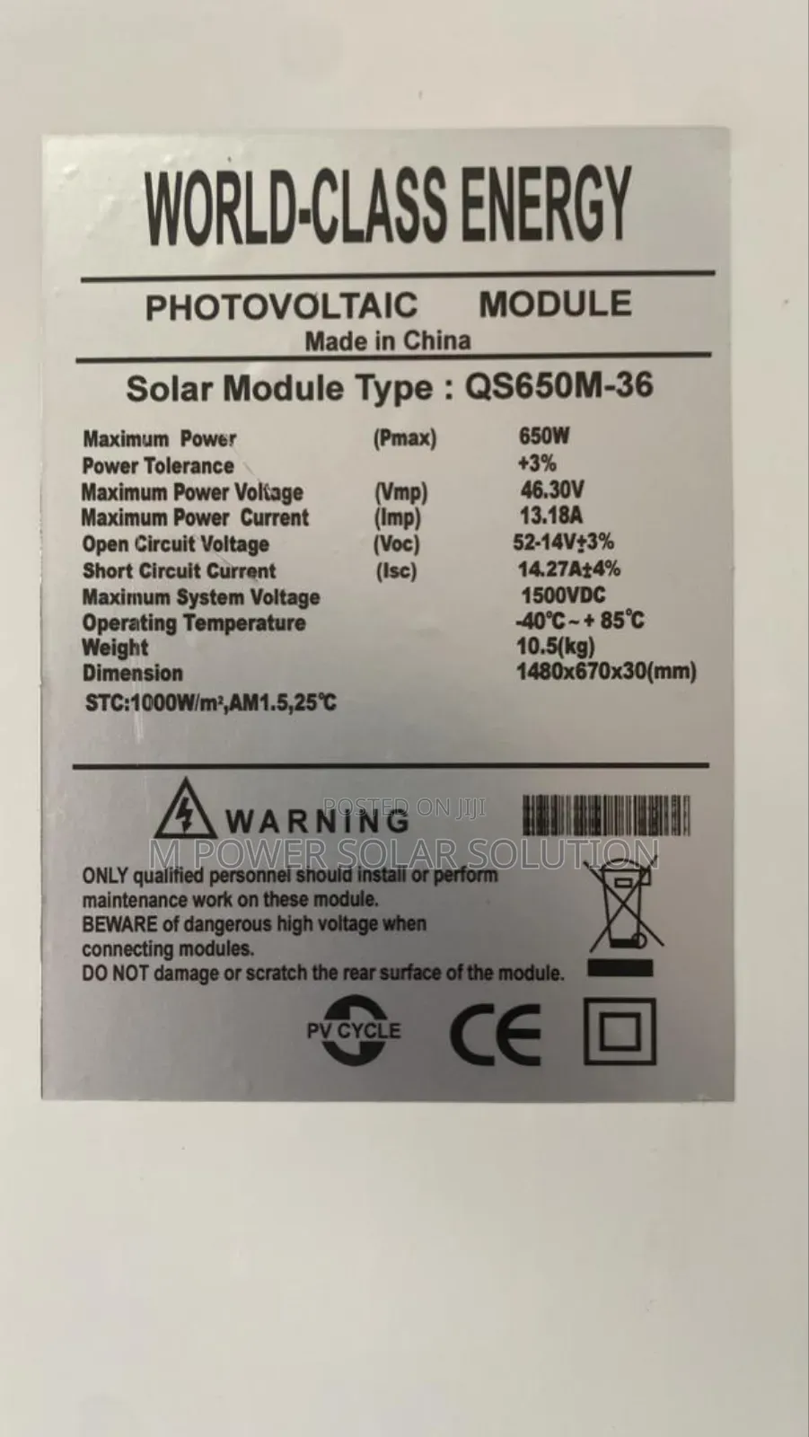 650w World Class Energy Mono Half-Cut Solar Panel