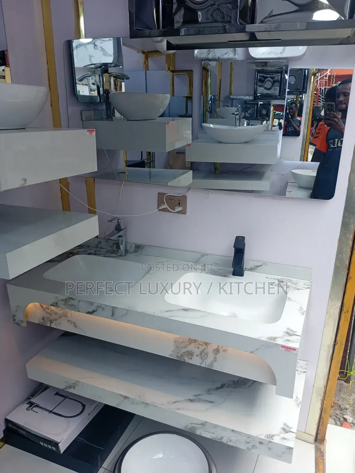 Led Lights Double Marble Cabinets With Led Lights Mirror