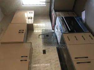 High Glossy Kitchen Cabinets, Island With Marble Top