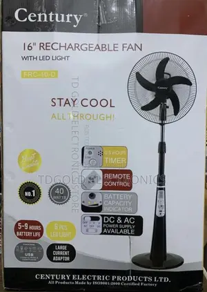 Century 16” Rechargeable Fan With 5 Blades (FRC 40-D)