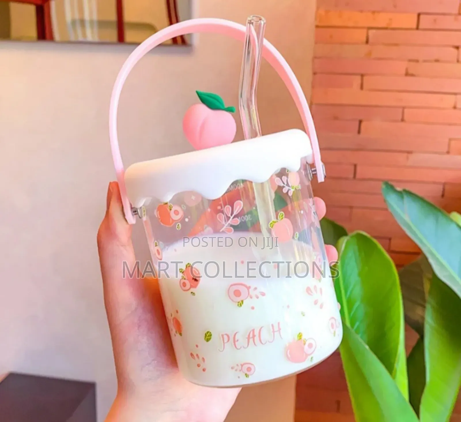 Fancy Glass Cup With Lid and Straw