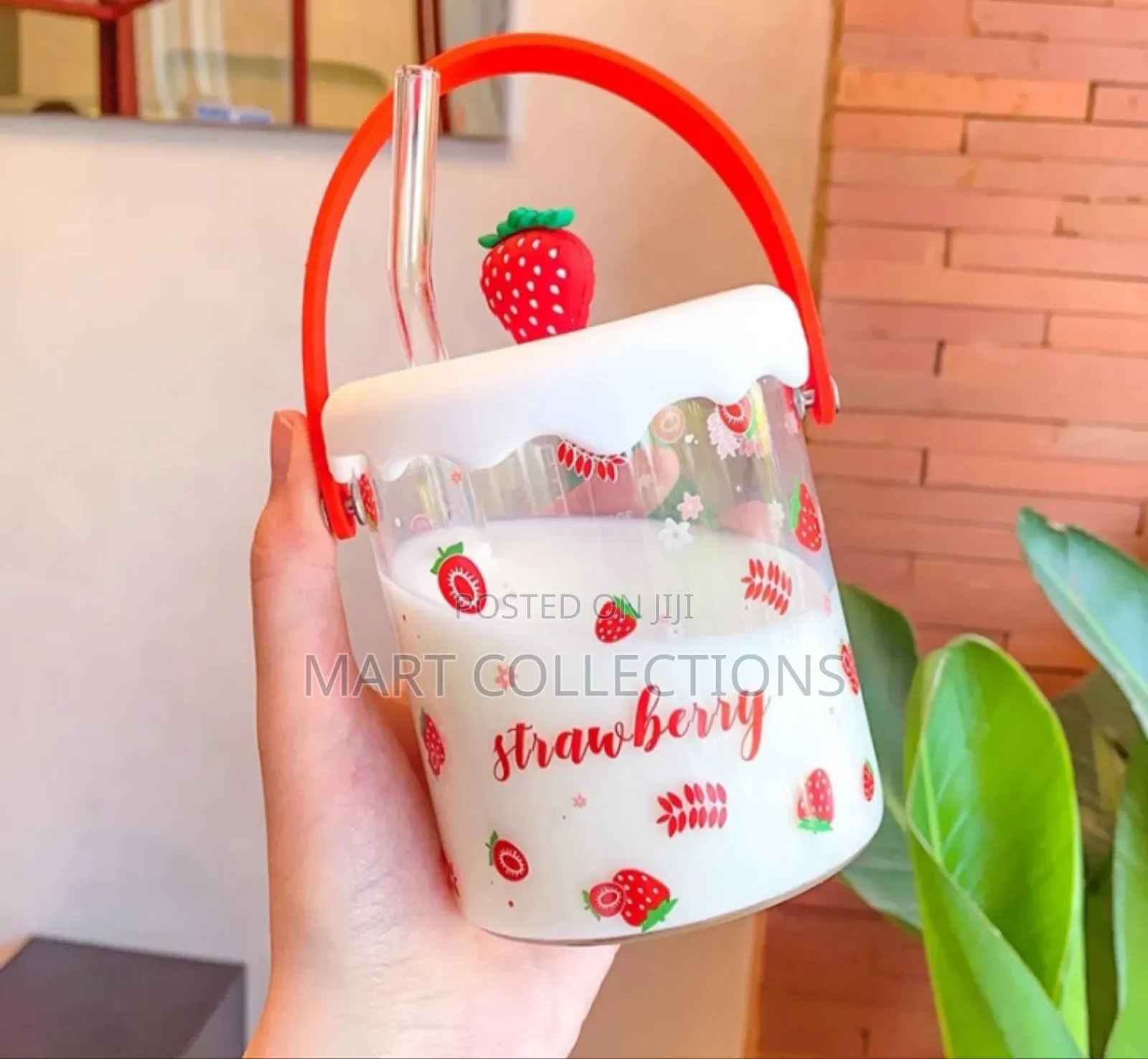 Fancy Glass Cup With Lid and Straw