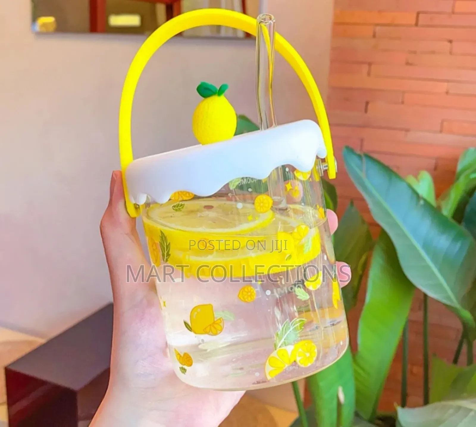 Fancy Glass Cup With Lid and Straw