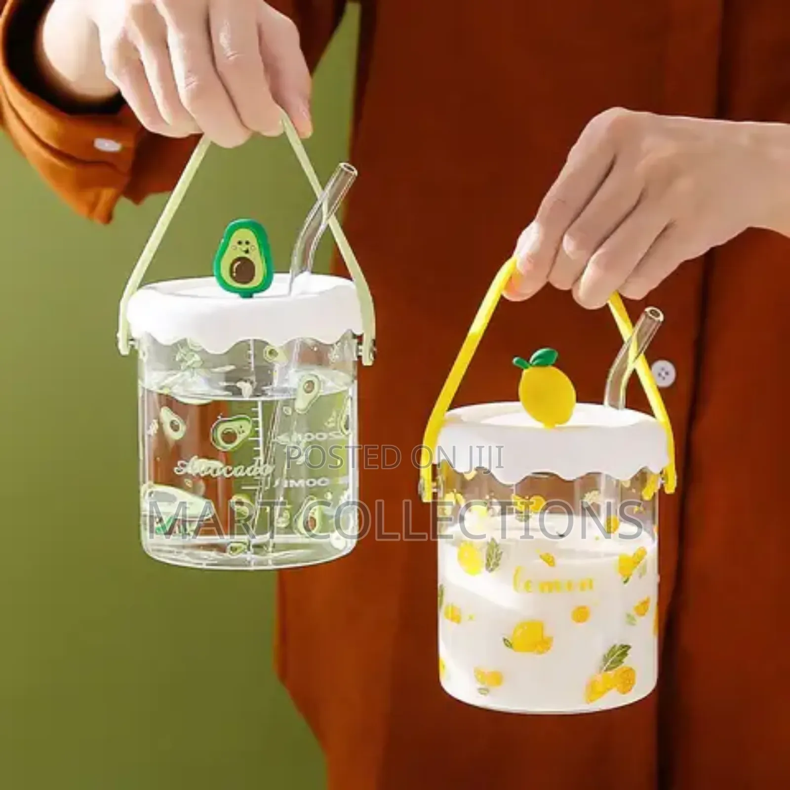 Fancy Glass Cup With Lid and Straw