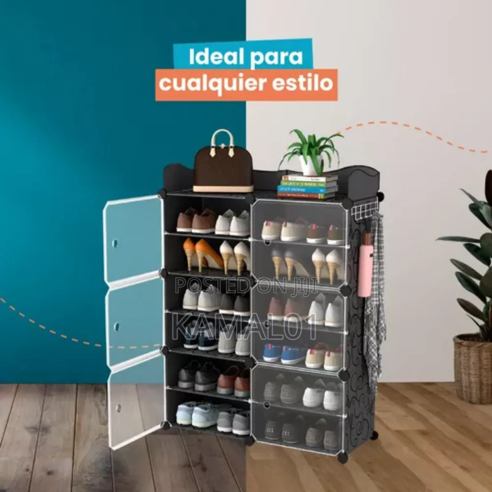 Portable Shoe Rack 6 Layer Cube Storage Transparent Door
