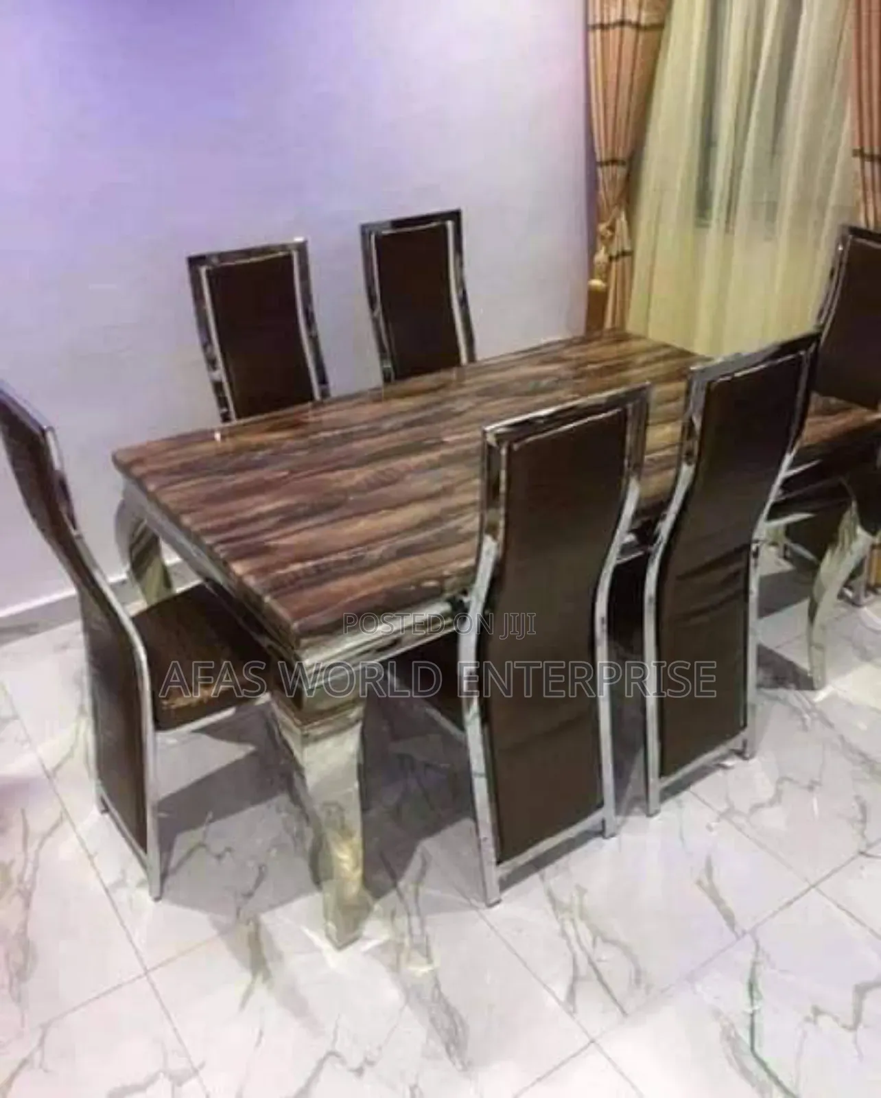Foreign Marble Dining Table With Six Chairs