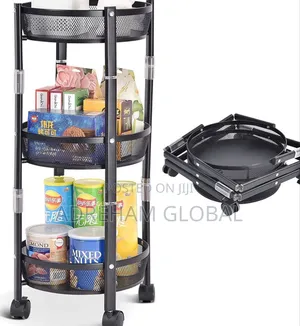 Foldable Movable Storage Rack With Wheel, 3 Tier