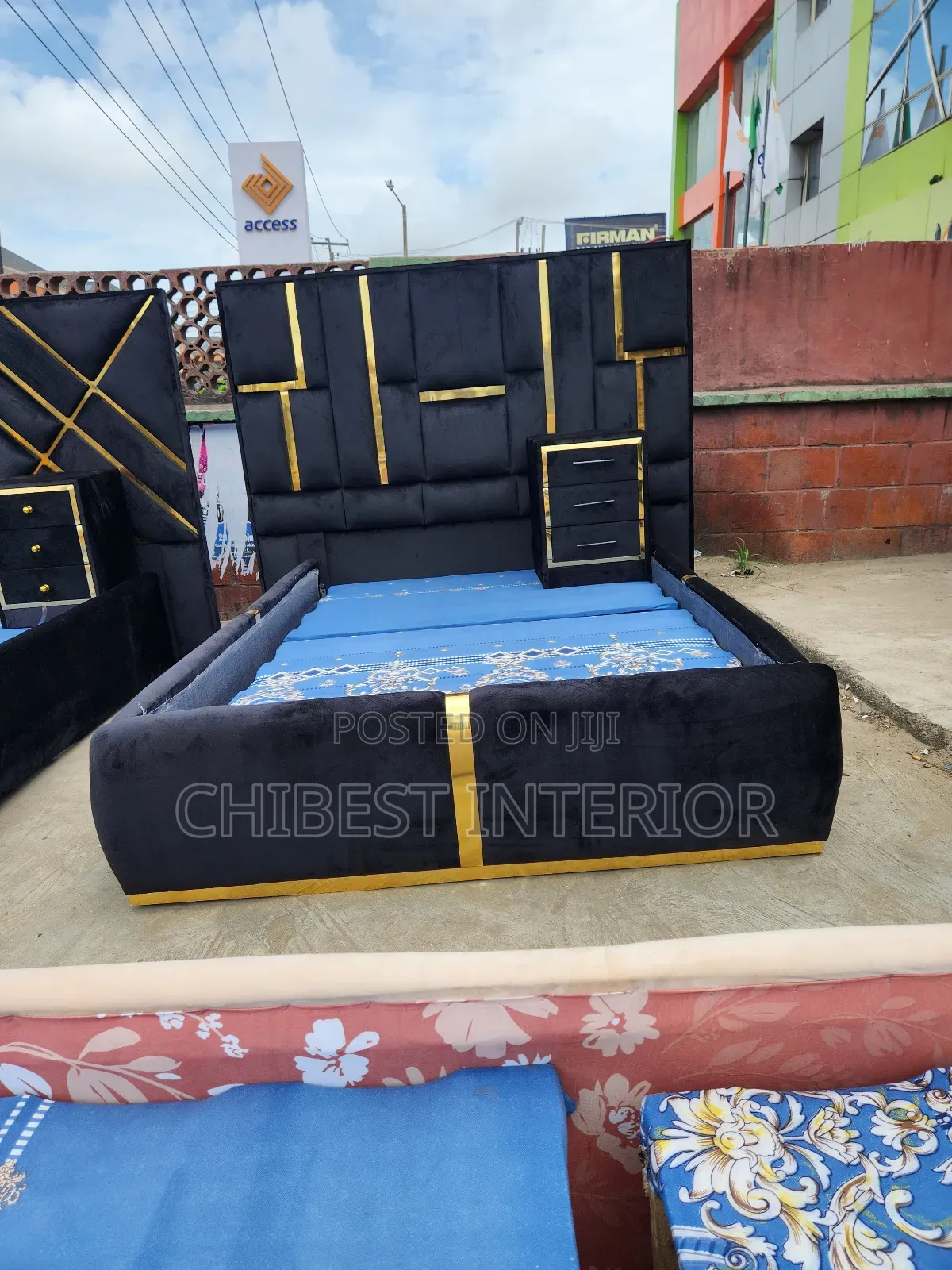 4 and Half by 6 Upholstery Bed With Bed Side.
