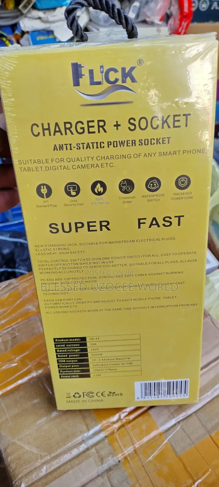 Flick Superfast + Super Socket Power Extension 4usb+3 Socket