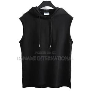 Danami Plain Sleeveless Hooded T Shirt- Black