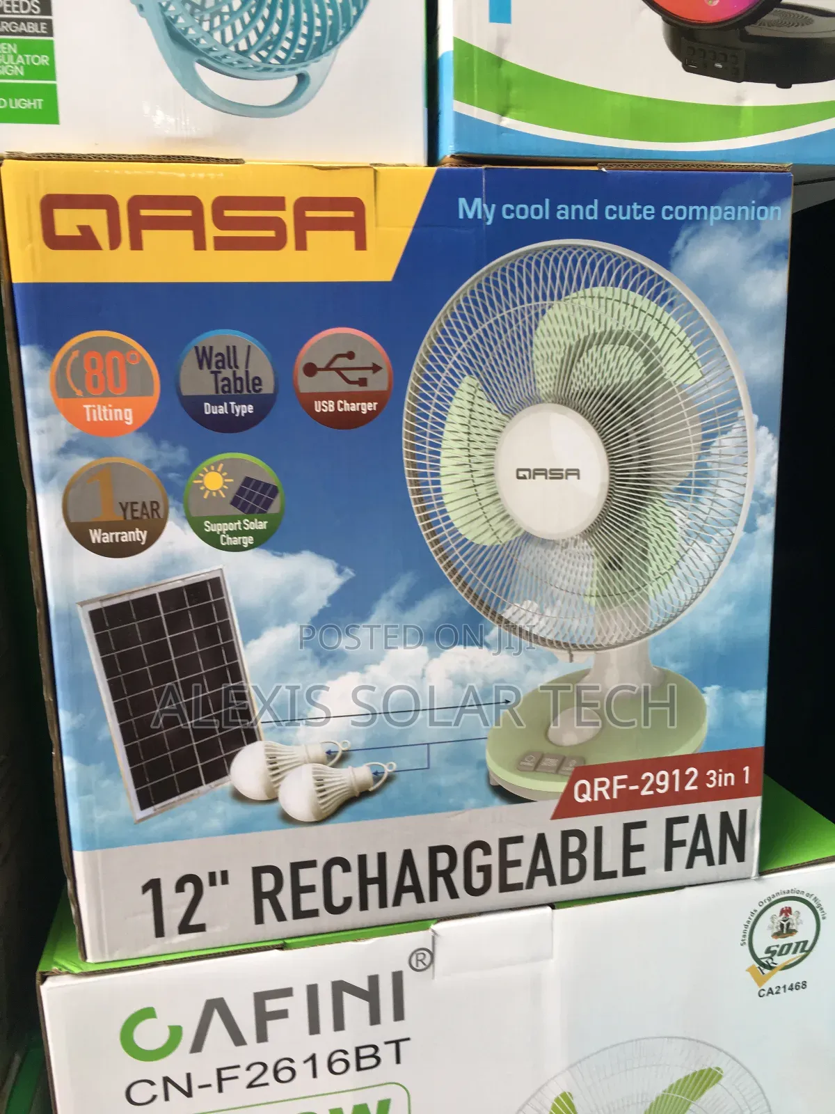 12inches Qasa Solar Rechargeable Fan