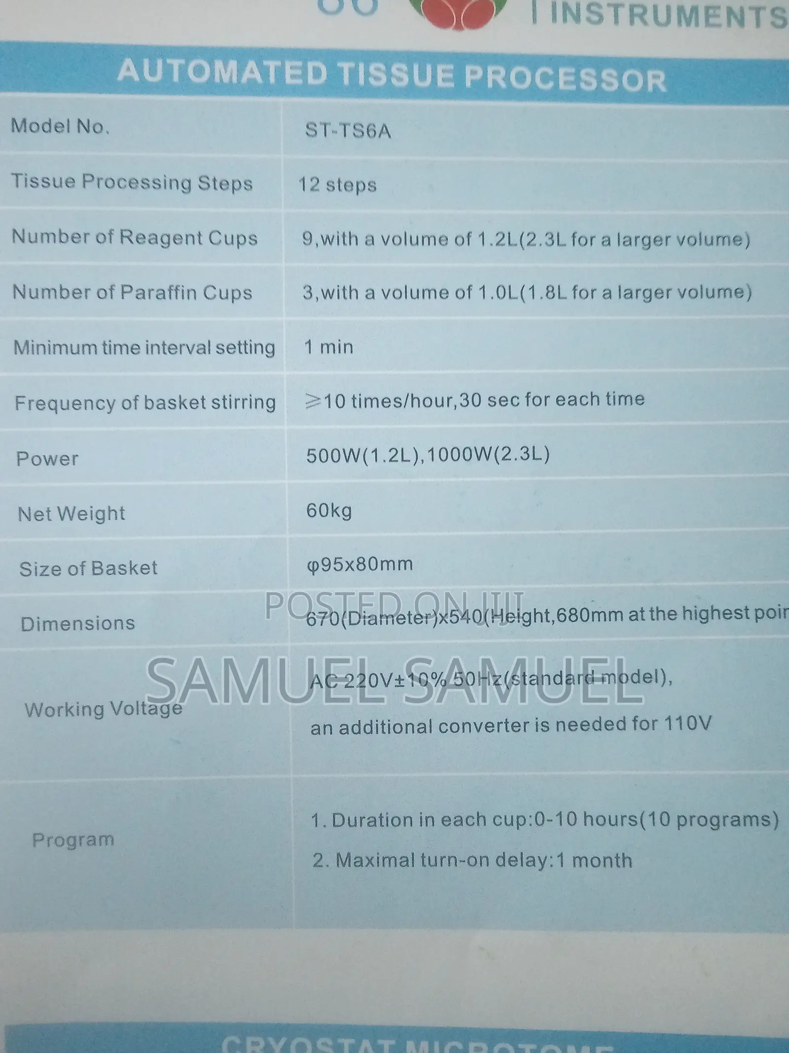 Automated Tissue Process (ST-TS6A)
