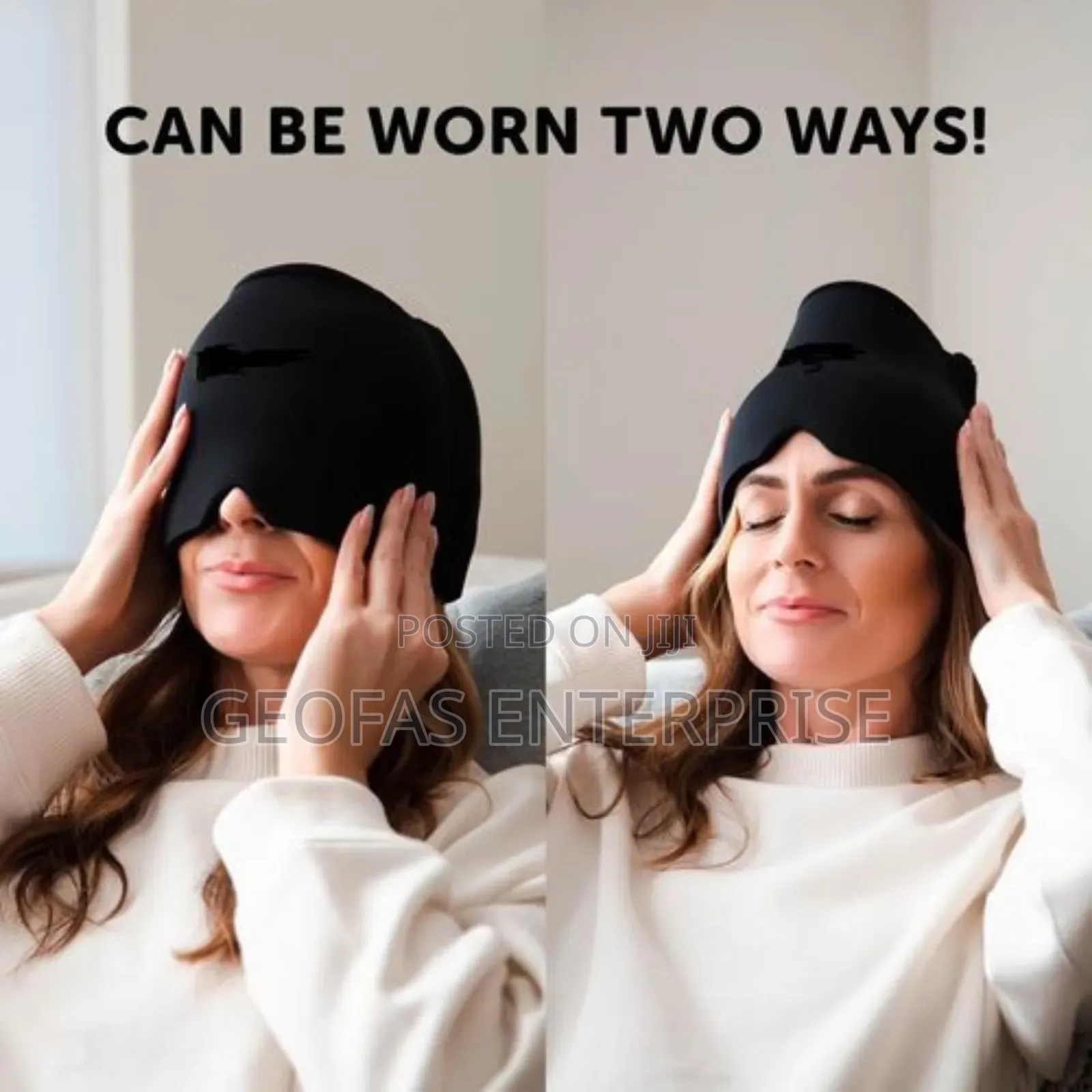 Migraine Relief Cap Ice Compress Cold Eye Mask (Black