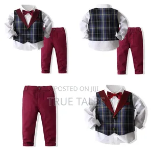 Toddler Boys Plaid Striped Waistcoat,Shirt Trousers 3pcs Set